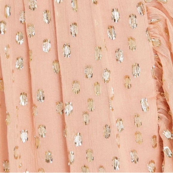 ZIMMERMANN Pink Gold Foil Ruffle Wrap Silk Mini Dress - Long Sleeve Size 0 - NWT - Picture 4 of 16